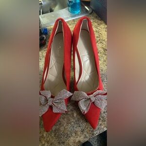 Elle Red Heels with Bow Accent